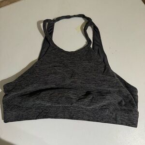 Alo Yoga Heathered Charcoal High Neck V-back Cut Sports Bra Crop Top Keyhole M